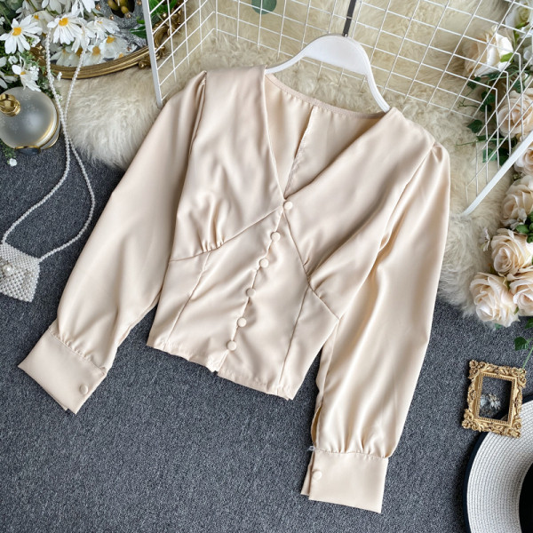 Cămașă de damă în stil retro în mai multe culori cu decolteu în V