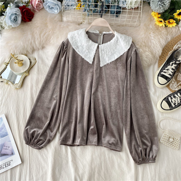 Modern női bársony ing hátul cipzárral négy színben