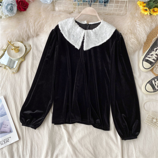 Modern női bársony ing hátul cipzárral négy színben