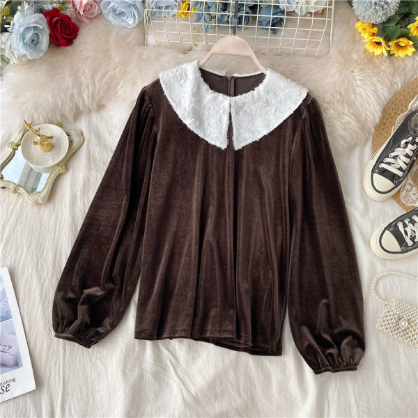 Modern női bársony ing hátul cipzárral négy színben