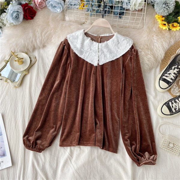 Modern női bársony ing hátul cipzárral négy színben