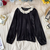 Cămașă de damă modernă din catifea, cu mâneci lungi și fermoar pe spate, în negru și maro