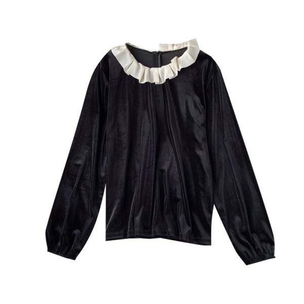 Cămașă de damă modernă din catifea, cu mâneci lungi și fermoar pe spate, în negru și maro