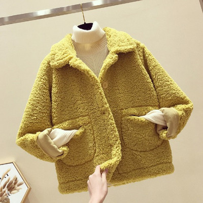 Modern női téli pehelykabát zsebekkel és spitz nyakkivágással rózsaszín, sárga és bézs színben