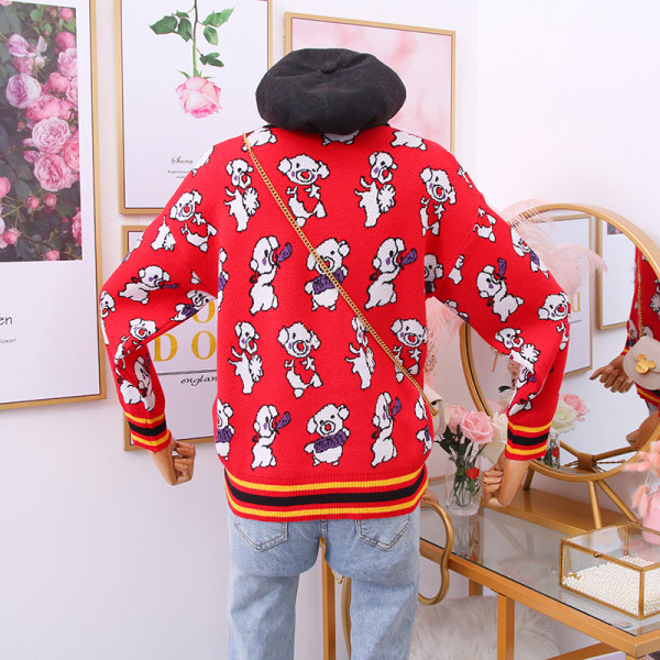 Modern női pulóver ovális nyakkivágással és hosszú ujjú piros színben