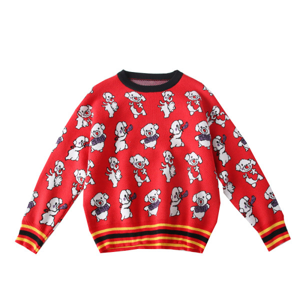 Modern női pulóver ovális nyakkivágással és hosszú ujjú piros színben