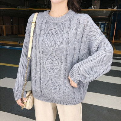 Γυναικεί ζεστό πουλόβερ με ωοειδές λαιμόκοψη σε μπλε, μπεζ και κόκκινο χρώμα