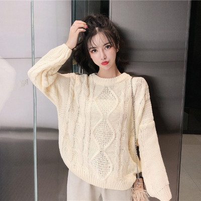 Γυναικεί ζεστό πουλόβερ με ωοειδές λαιμόκοψη σε μπλε, μπεζ και κόκκινο χρώμα