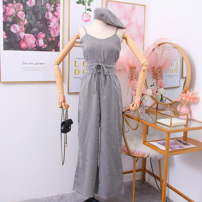 Salopeta dama in dungi cu bretele in negru, roz si bej