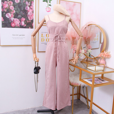 Salopeta dama in dungi cu bretele in negru, roz si bej