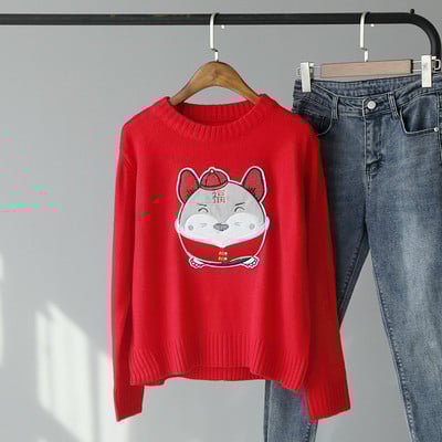 Női őszi-téli blúz piros, sárga és fekete rátéttel