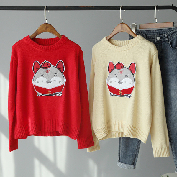 Női őszi-téli blúz piros, sárga és fekete rátéttel