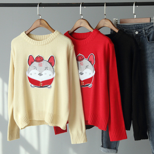 Női őszi-téli blúz piros, sárga és fekete rátéttel