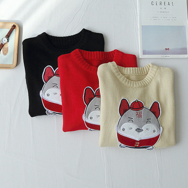 Női őszi-téli blúz piros, sárga és fekete rátéttel