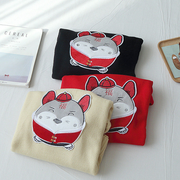 Női őszi-téli blúz piros, sárga és fekete rátéttel