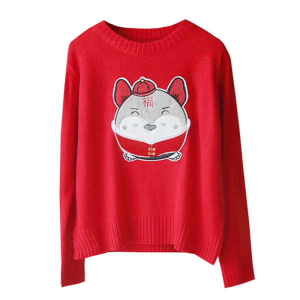 Női őszi-téli blúz piros, sárga és fekete rátéttel