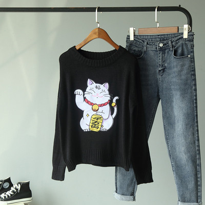 Női blúz macska rátéttel fekete, piros és sárga színben