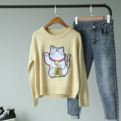 Női blúz macska rátéttel fekete, piros és sárga színben