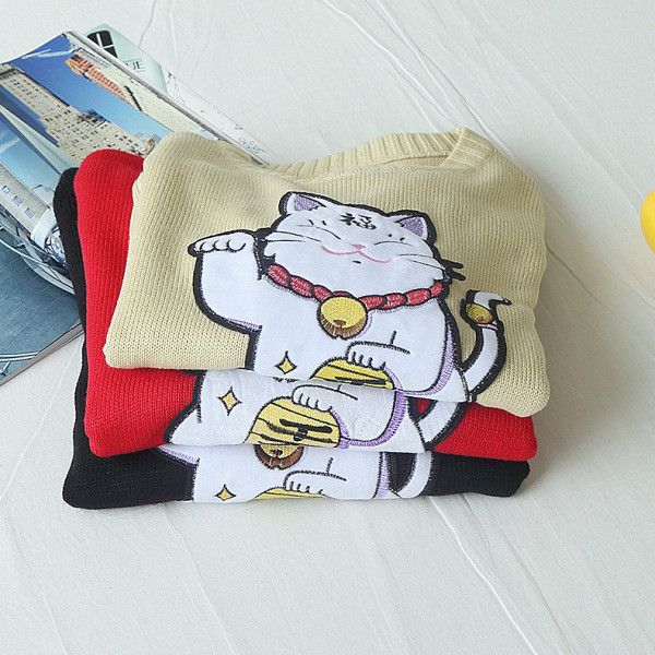 Női blúz macska rátéttel fekete, piros és sárga színben