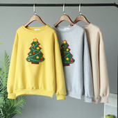 Női őszi-téli blúz kerek nyakkivágással és karácsonyi motívumokkal bézs, sárga és szürke színben