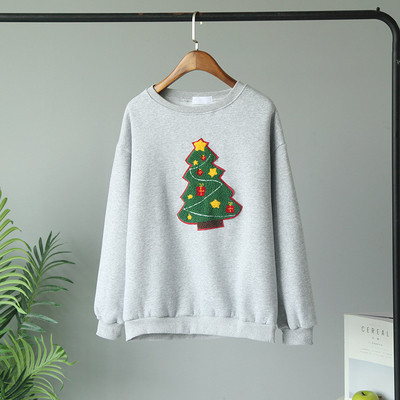 Női őszi-téli blúz kerek nyakkivágással és karácsonyi motívumokkal bézs, sárga és szürke színben