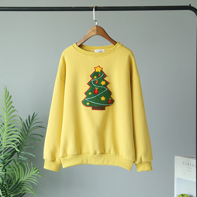 Női őszi-téli blúz kerek nyakkivágással és karácsonyi motívumokkal bézs, sárga és szürke színben