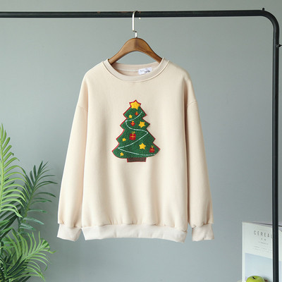 Női őszi-téli blúz kerek nyakkivágással és karácsonyi motívumokkal bézs, sárga és szürke színben