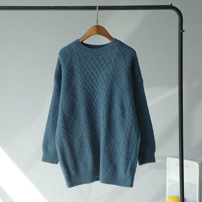 Női téli pulóver kerek nyakkivágással - hosszú modell rózsaszín, bézs, piros, fehér és kék színben