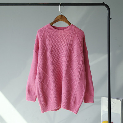 Női téli pulóver kerek nyakkivágással - hosszú modell rózsaszín, bézs, piros, fehér és kék színben