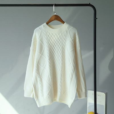 Női téli pulóver kerek nyakkivágással - hosszú modell rózsaszín, bézs, piros, fehér és kék színben