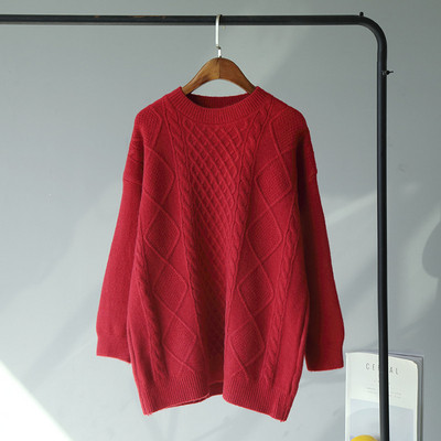 Női téli pulóver kerek nyakkivágással - hosszú modell rózsaszín, bézs, piros, fehér és kék színben