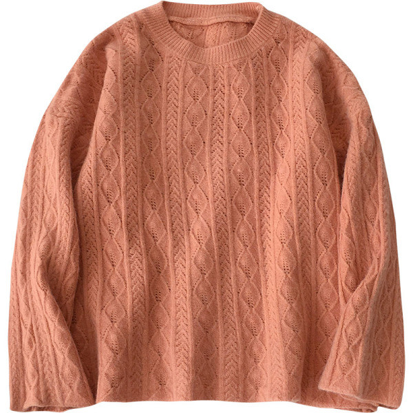 Γυναικείο πουλόβερ σε λευκό, μπλε και πορτοκαλί χρώμα με στρογγυλή λαιμόκοψη