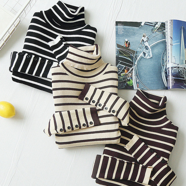 Polo de damă cu dungi de toamnă-iarnă în galben, negru și maro