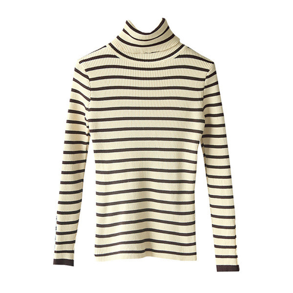 Polo de damă cu dungi de toamnă-iarnă în galben, negru și maro