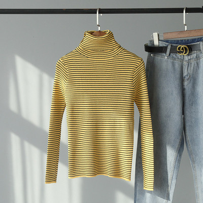 Polo casual de damă cu dungi în galben, alb, negru și maro