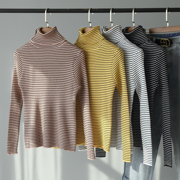 Polo casual de damă cu dungi în galben, alb, negru și maro