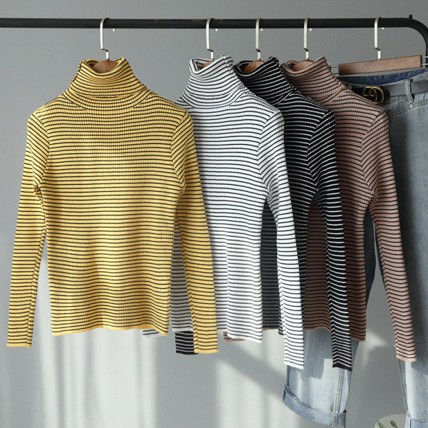 Polo casual de damă cu dungi în galben, alb, negru și maro