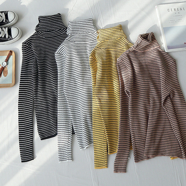 Polo casual de damă cu dungi în galben, alb, negru și maro