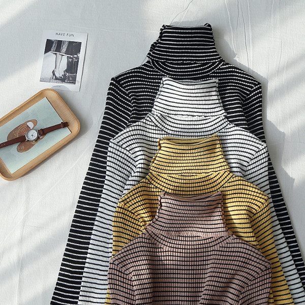 Polo casual de damă cu dungi în galben, alb, negru și maro