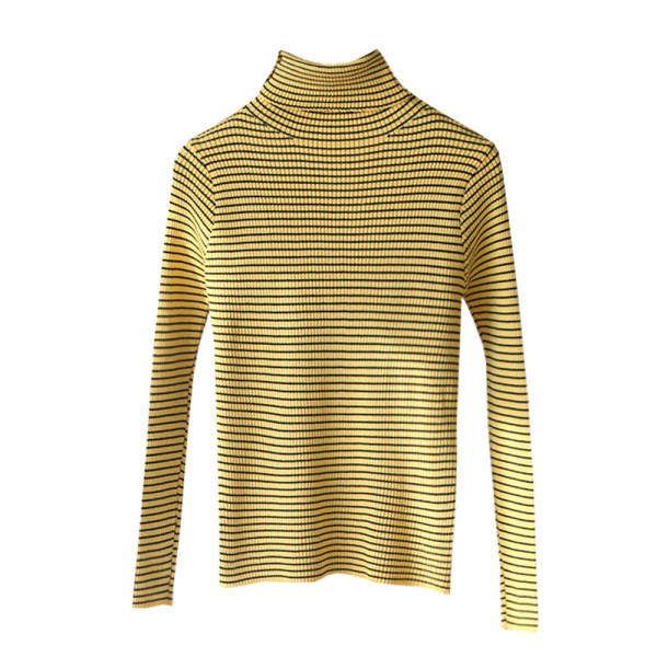 Polo casual de damă cu dungi în galben, alb, negru și maro