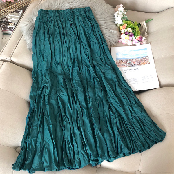 Női hosszú redőzött szoknya gumírozott derékkal rózsaszín, zöld, bézs, fekete, kék és fehér