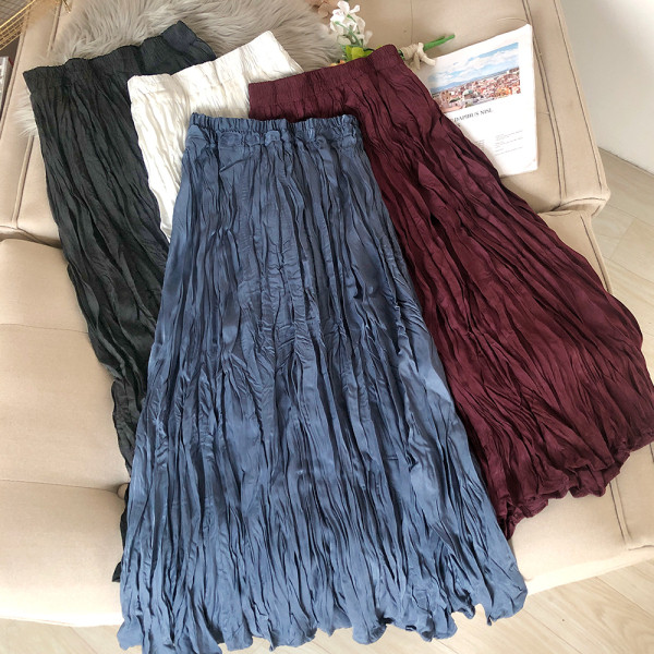 Női hosszú redőzött szoknya gumírozott derékkal rózsaszín, zöld, bézs, fekete, kék és fehér