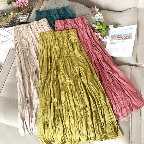 Női hosszú redőzött szoknya gumírozott derékkal rózsaszín, zöld, bézs, fekete, kék és fehér