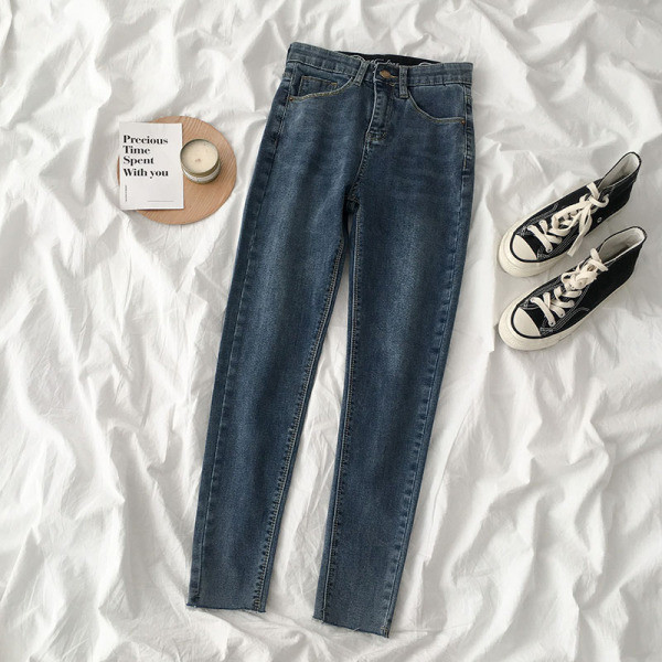 Blugi de dama in stil retro cu talie inalta si buzunare in albastru