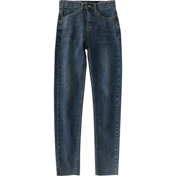 Blugi de dama in stil retro cu talie inalta si buzunare in albastru