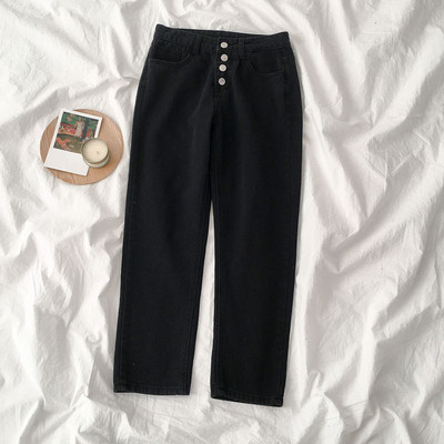 Alkalmi női farmer fekete-fehér színben, gombokkal és magas derékkal