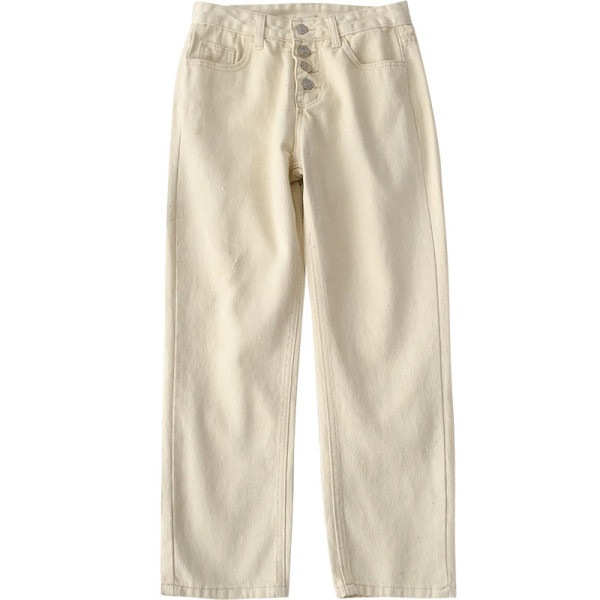 Alkalmi női farmer fekete-fehér színben, gombokkal és magas derékkal