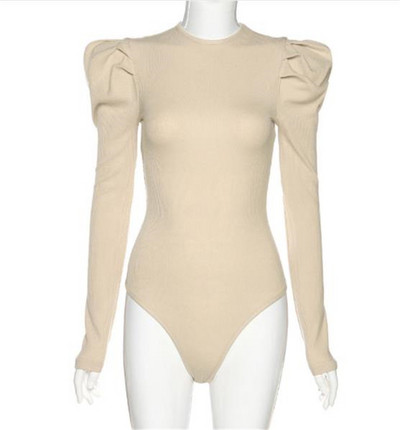 Corp de damă modern cu decolteu oval și mâneci bufante în negru, roșu și bej