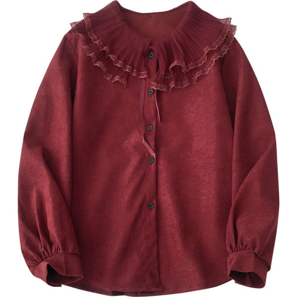 Stílusos női ing fehér és piros színben tüllel és nyakkendővel