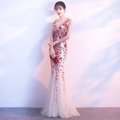 Κομψό Lady Dress με πούλιες, κεντήματα και τούλι σε μπεζ, κόκκινο και μαύρο χρώμα